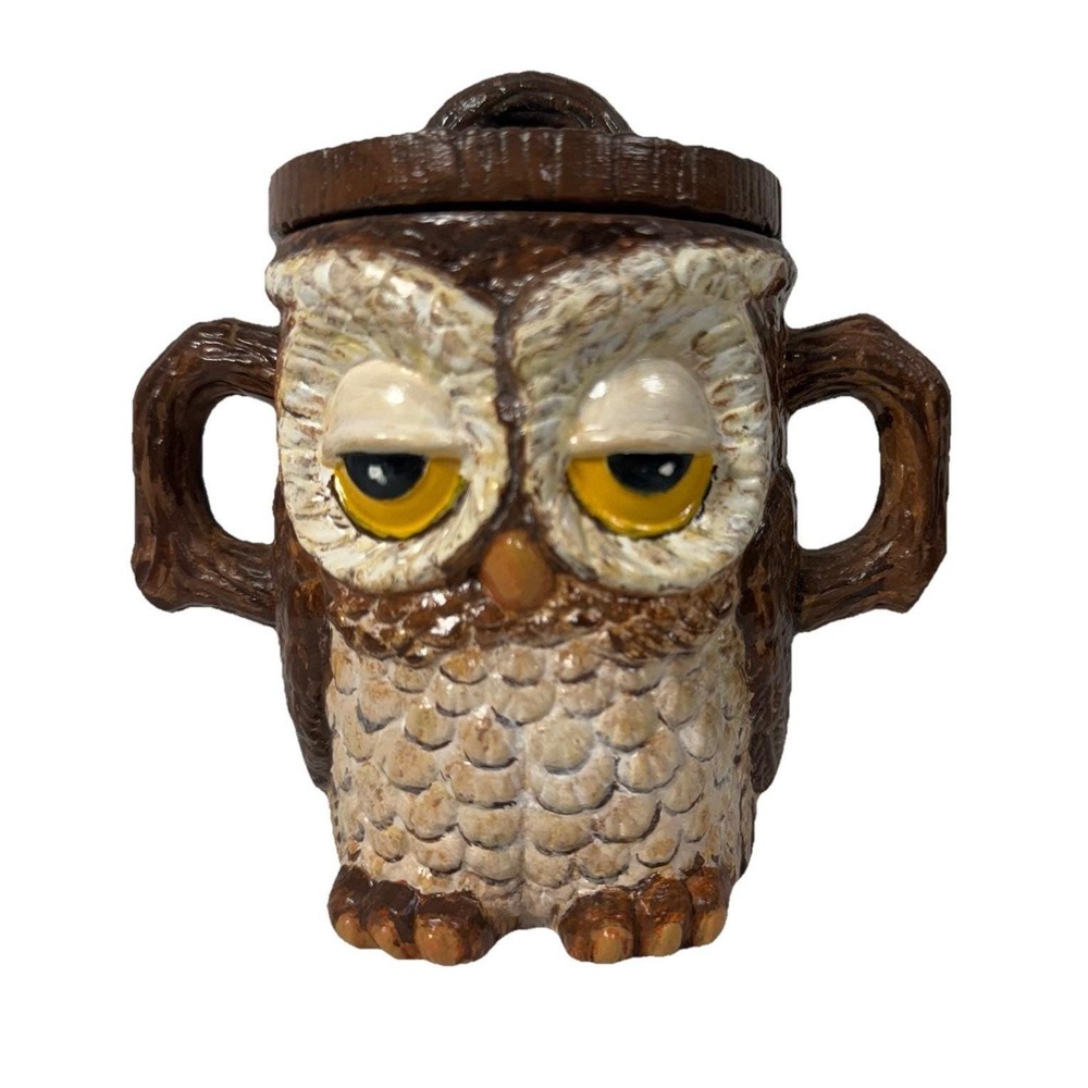 Vintage Ceramic Sleepy Eyes Owl Sugar Bowl W/Lid